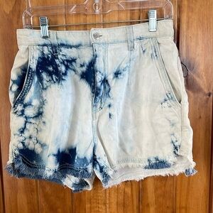 IRO blue white tie dye Frayed hem distressed denim jean shorts 29